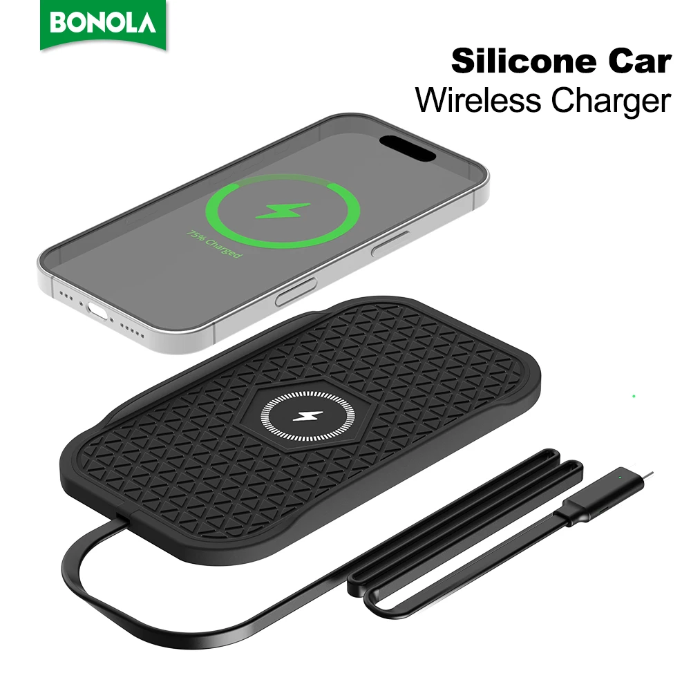 Bonola Silicone Car Wireless Charger Non-Slip Pad for iPhone 16/15/14/13/12 Series Induction Fast Wireless Charging for Samsung