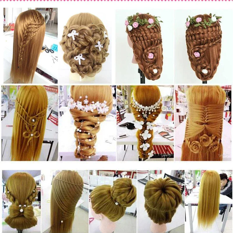 Training Mannequins Head For Makeup Hair braiding Straight Hair Hairdressing Practice Salon Head Hairdresser 60cm Styling Tool