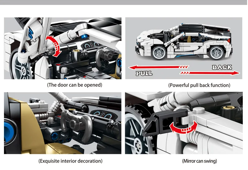 Technical 1:18 Scale Model Building Block Germany New Power Vehicle Sport Car EV I8 Bricks Pull Back Toys Collection For Gifts