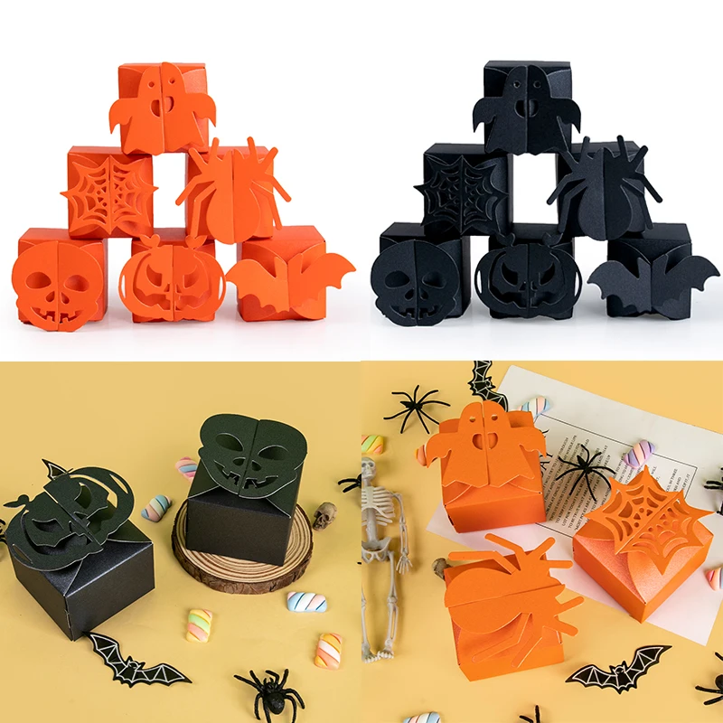 

12pcs Halloween Candy Box DIY Foldable Spider Pumpkin Skull Bat Cookie Box Gift Packaging Box Halloween Party Decoration Supplie