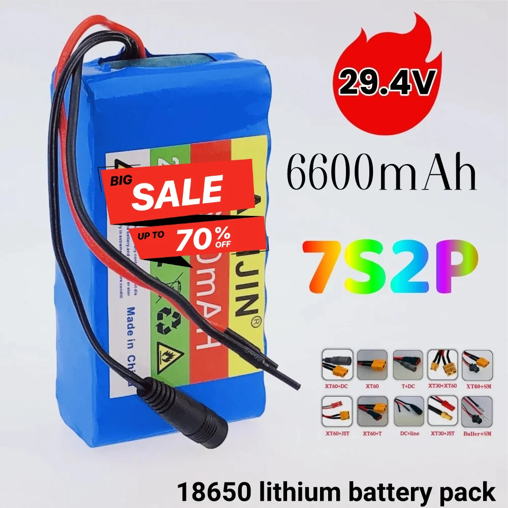 24V 29,4V 18650 Lithium-Ionen-Akku 7s2p Pack mit BMS für Elektrofahrräder, Scooter, Skateboards Akkupack