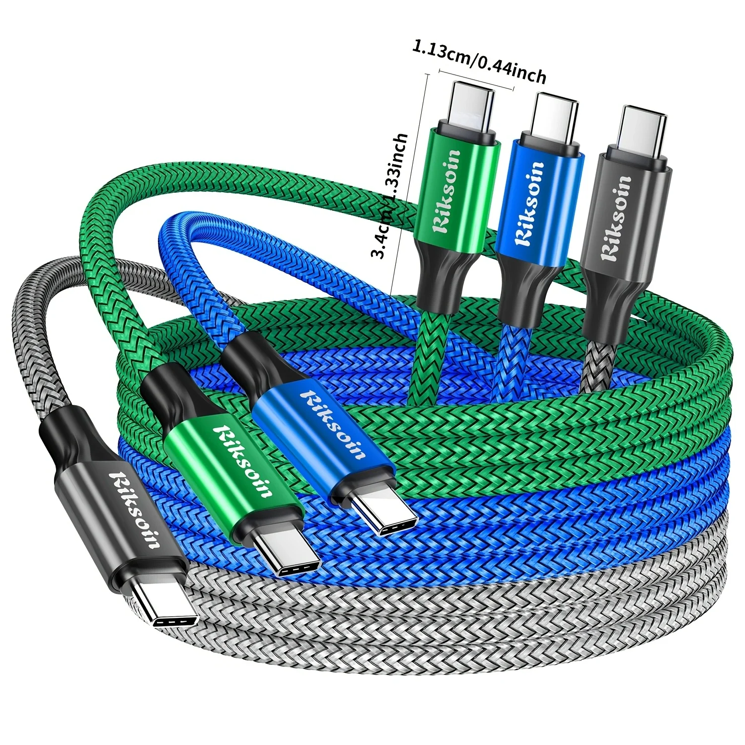 RIKSOIN 3Pack USB C to USB C Cable, 60W Fast Charging Type C Charger Cord for iPhone 17/17 Pro/17 Pro Max, iPad, MacBook Pro/Air