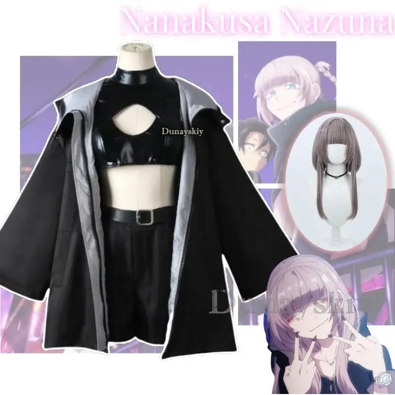 Nazuna Nanakusa Call of The Night Anime Costume Cosplay Vampiro Cappotto nero Mantello Gilet Parrucca Capelli treccia rosa chiaro Halloween