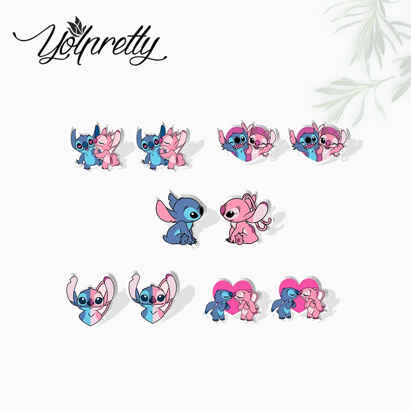 

2024 New Arrival Cute Angel and Stitch Couple Love Epoxy Stud Earrings Handcraft Acrylic Resin Earrings