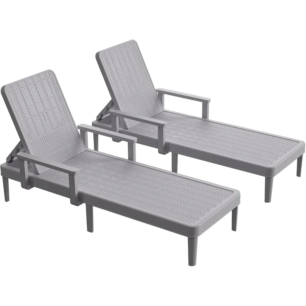 

Chaise Lounge Chair Outdoor - Set of 2 with 5 Position Adjustable Backrest, Armrest, Waterproof, 330lbs Weight Capacity for Pool