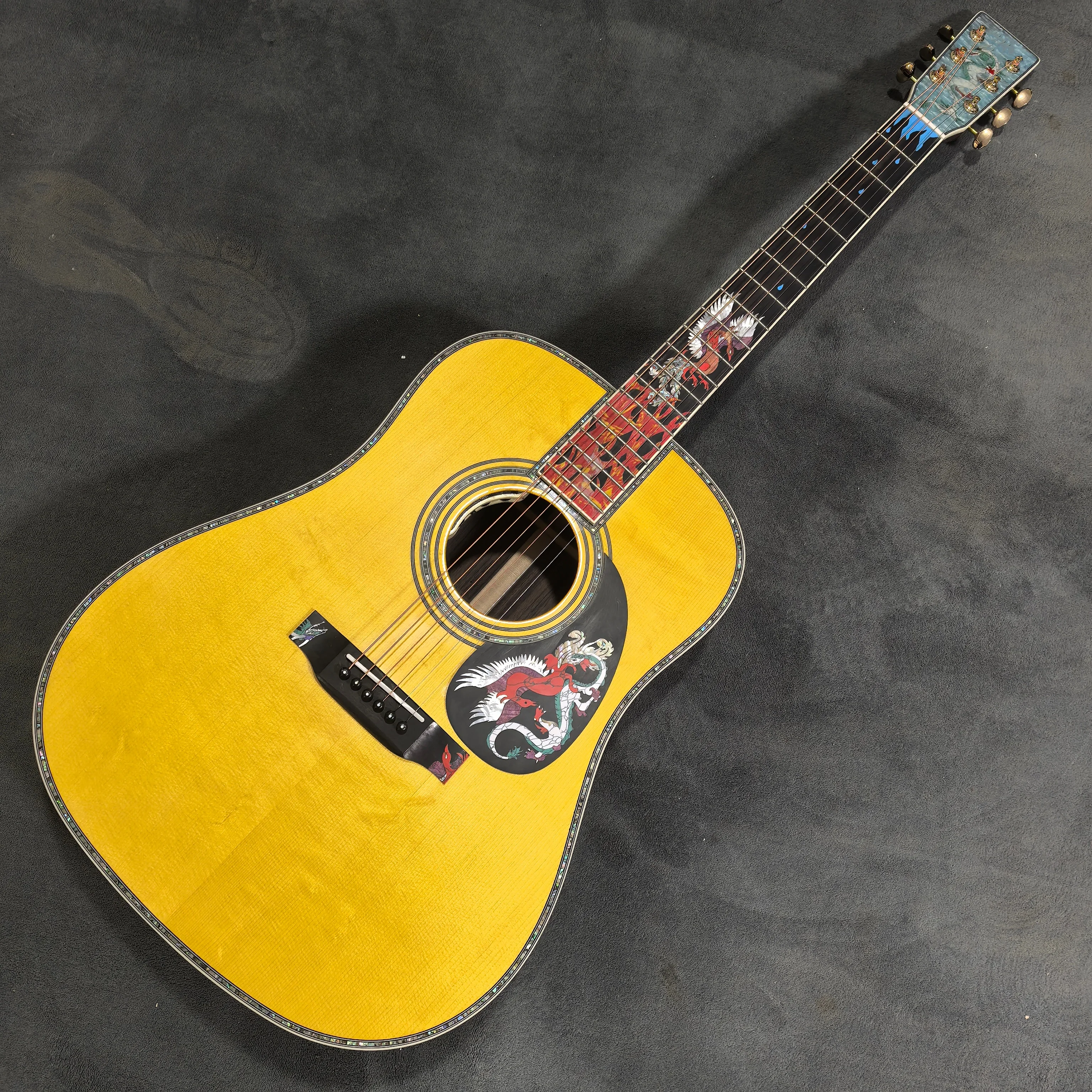 

All solid wood, 41 inch, abalone shell inlay, 6-string high-quality acoustic solid wood guitar