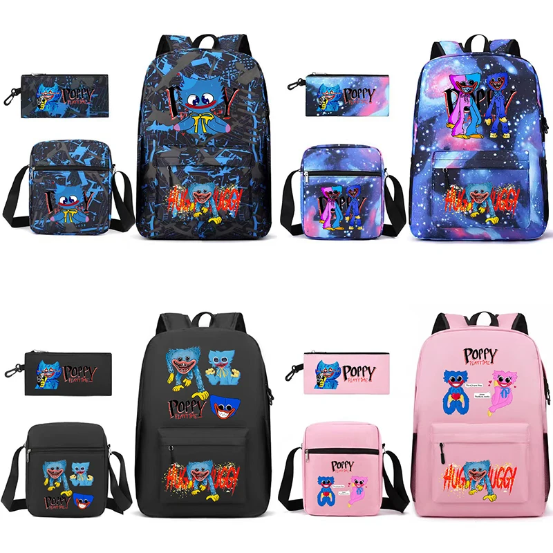 Juego de mochila Poppys Playtim, mochila para estudiantes de Anime Huggy Wuggy, mochila para el regreso a la escuela, estuche para lápices y bolsos de hombro, mochila escolar de 3 piezas