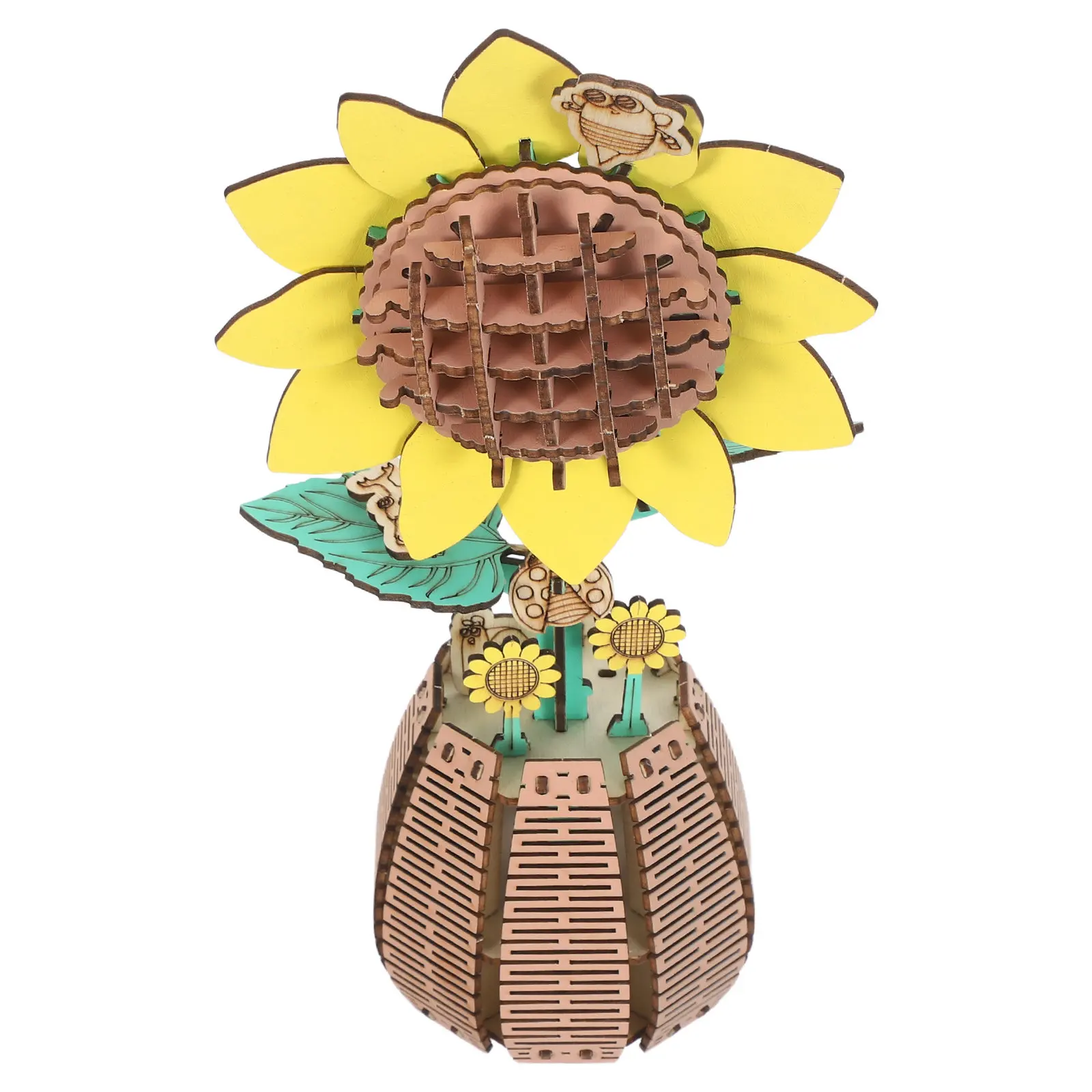 

1Set Wooden Sunflower Puzzle Kit 3D DIY Craft Assembly Hand-Assembled Flower Bonsai for Home Office Tabletop Decor Plant Lover