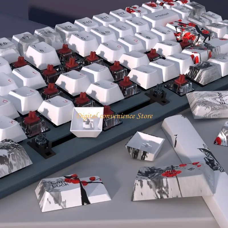 

97QA 128Keys PBT Mechanical Keycaps Plum Blossom Russian Korean Japanese French More