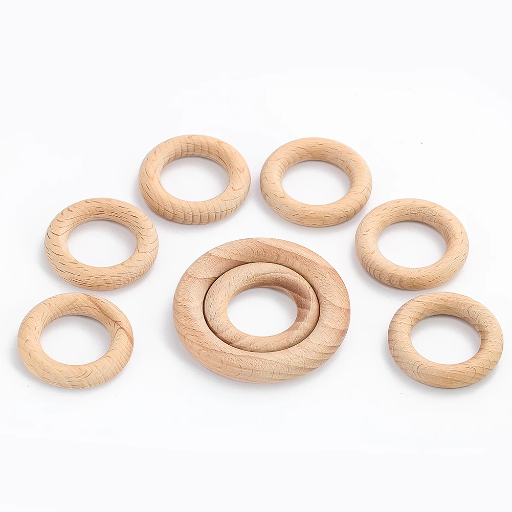 5pcs 40-60MM Unfinished Natural Solid Wooden Rings for Macrame DIY Crafts Wood Hoops Ornaments Connectors Jewelry Making Supply