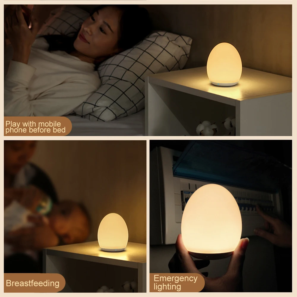 LED Night Lights USB Rechargeable Egg Shape RGB Pat Light Feeding Sleeping Eye Protection Lamp Outdoor Bar Table Lamp