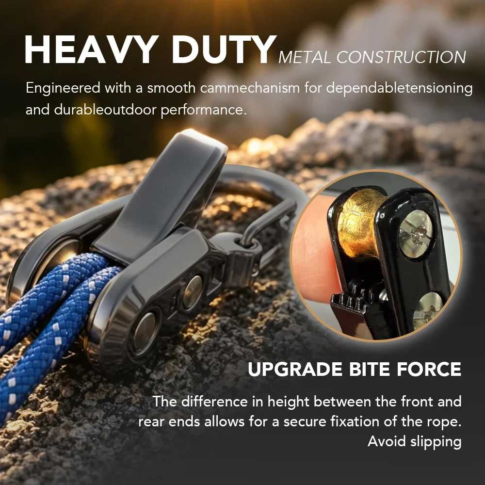 Rope Set with Roller Tensioner, Metal Pulley Camping Tent Securing Rope, Equipped with Safety Lock, Adjustable Rope Hook Fastene