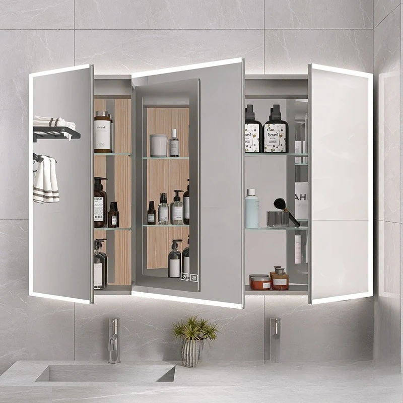 

Aluminum alloy mirror cabinet Space aluminum native gray bathroom mirror cabinet