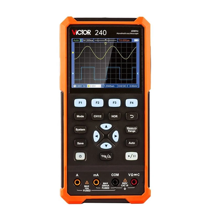 

VICTOR 240 Handheld Oscilloscope And Multimeter 2 In 1Function 40MHz Dual Channel 4 1/2 Display 250M Sa/s
