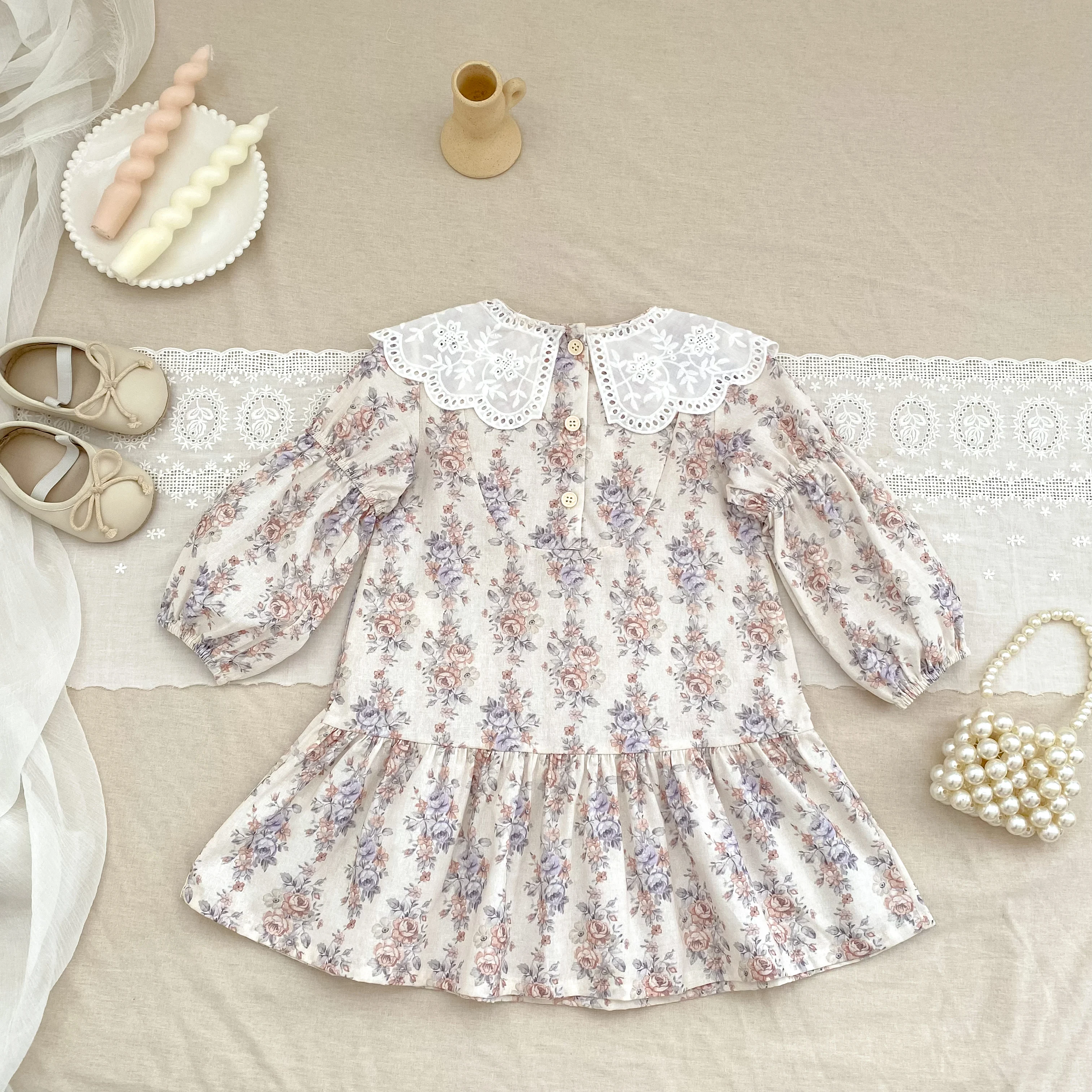 Herbst Blume Französisch Kontrast Revers Stil Mädchen Kleid Frühling Baby Kinder Lange Ärmeln Reine Baumwolle Spitze Süße Prinzessin Kleid – Detail 11