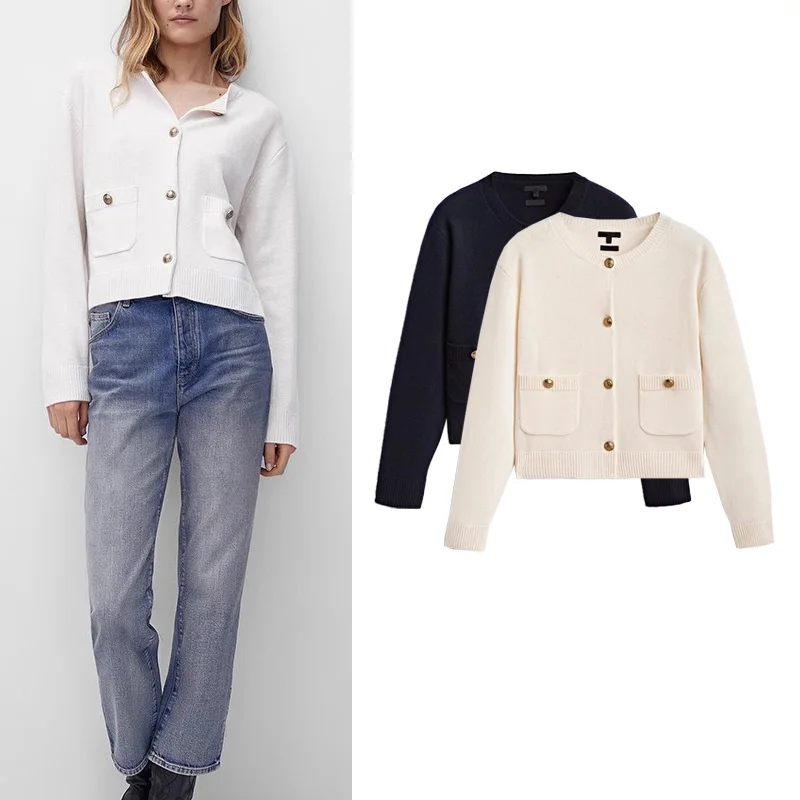 

MD, новый женский свитер Small Fraance, открытый кардиган на одной пуговице, длинный све, круглый, свободная трикотажная верхняя одежда