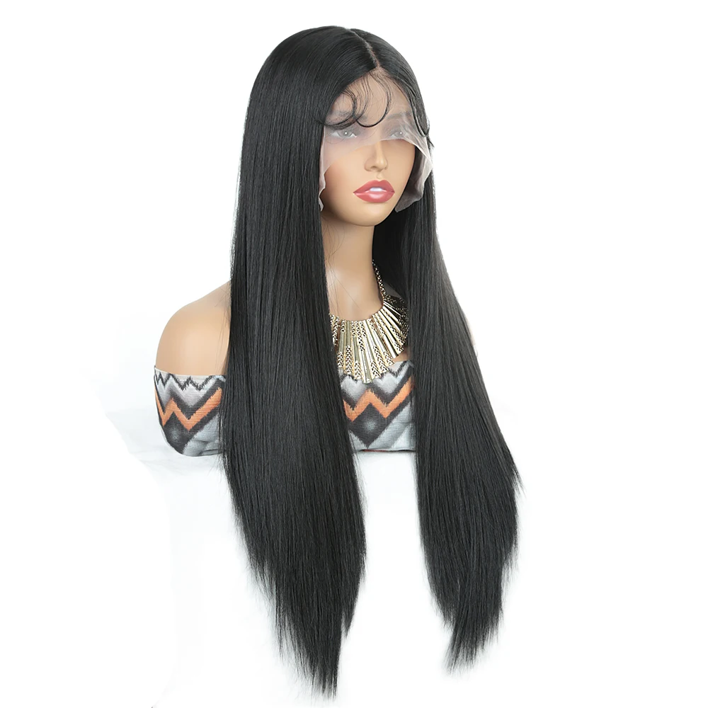 ALIBABY 13x6 Synthetic Lace Front Wigs for Women 28 Inch Long Straight Brown Blonde Cosplay Lace Wigs Heat Resistant