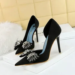 BIGTREE Shoes Rhinestone Bow Women Pumps Luxury Banquet Shoes Sexy High Heels Women Stilettos Party Shoes Large Size 41 42 43