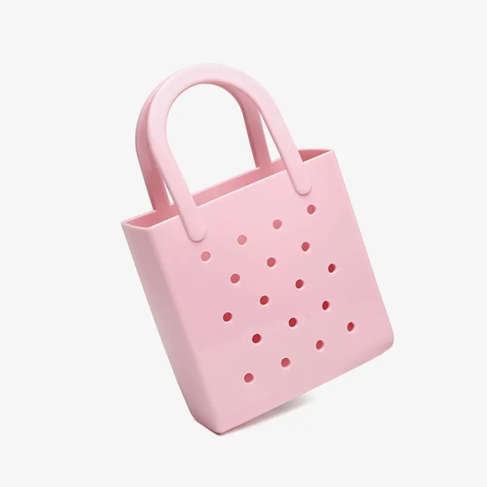 

Portable Solid Color Summer Beach Bag Vacation Waterproof Rubber Hole Handbags Travel DIY Storage Jelly Tote Bag Pouch