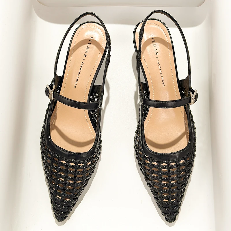 

Женские тканые дышащие сандалии с острым носком Design Sensation, лето 2023, новые модные тапочки на высоком каблуке