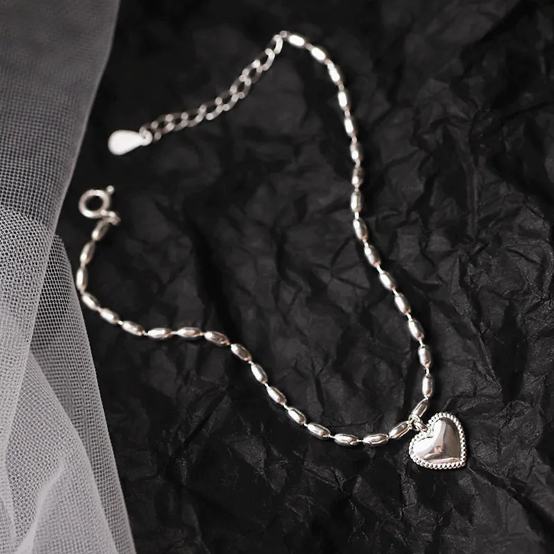 New Simple Sweet Rice Grain Love Fashion 925 Sterling Silver Jewelry Personality Heat Shape Beanie Bracelets TYB130