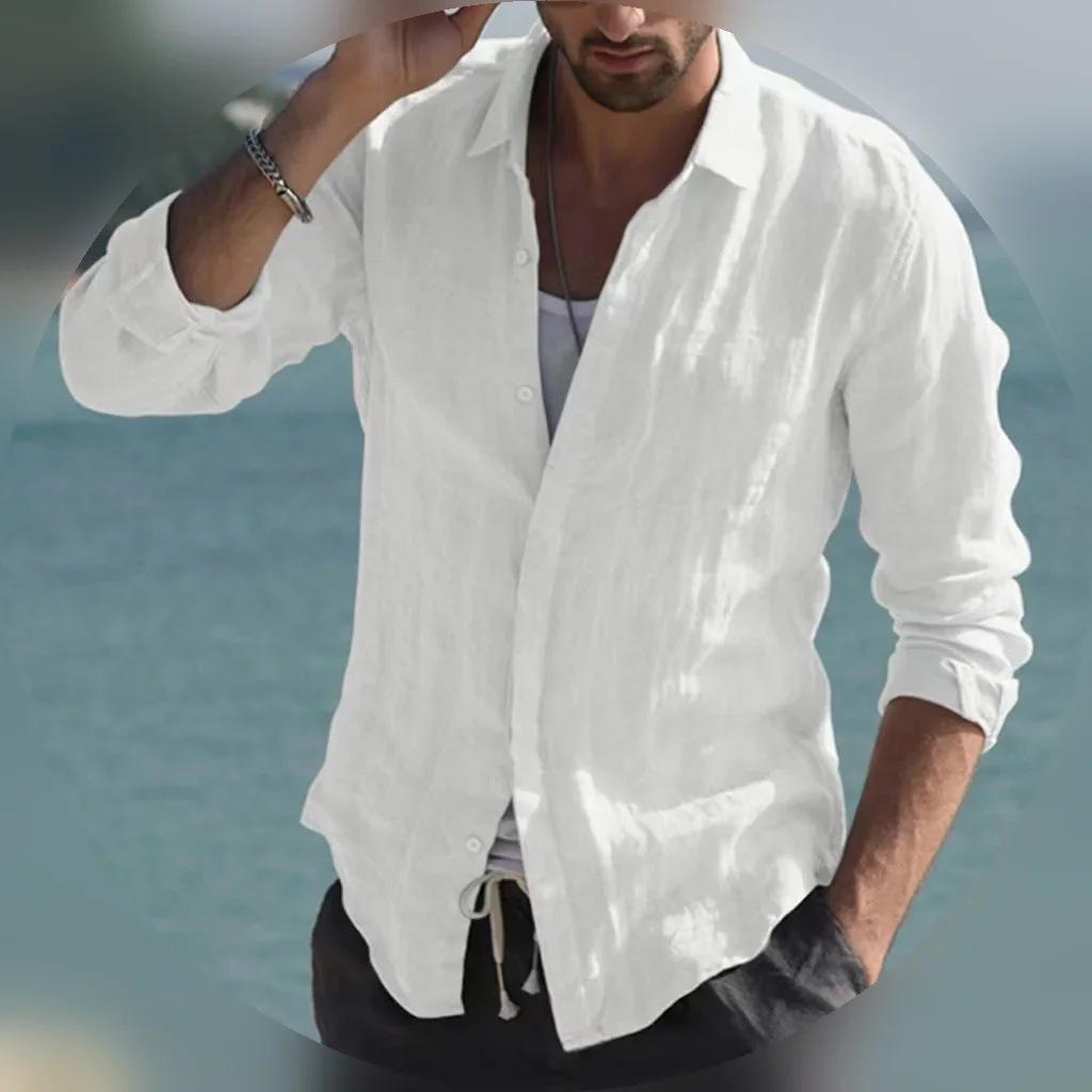 Lässiges Retro-Cardigan-Hemd mit langen Ärmeln und Revers für Herren