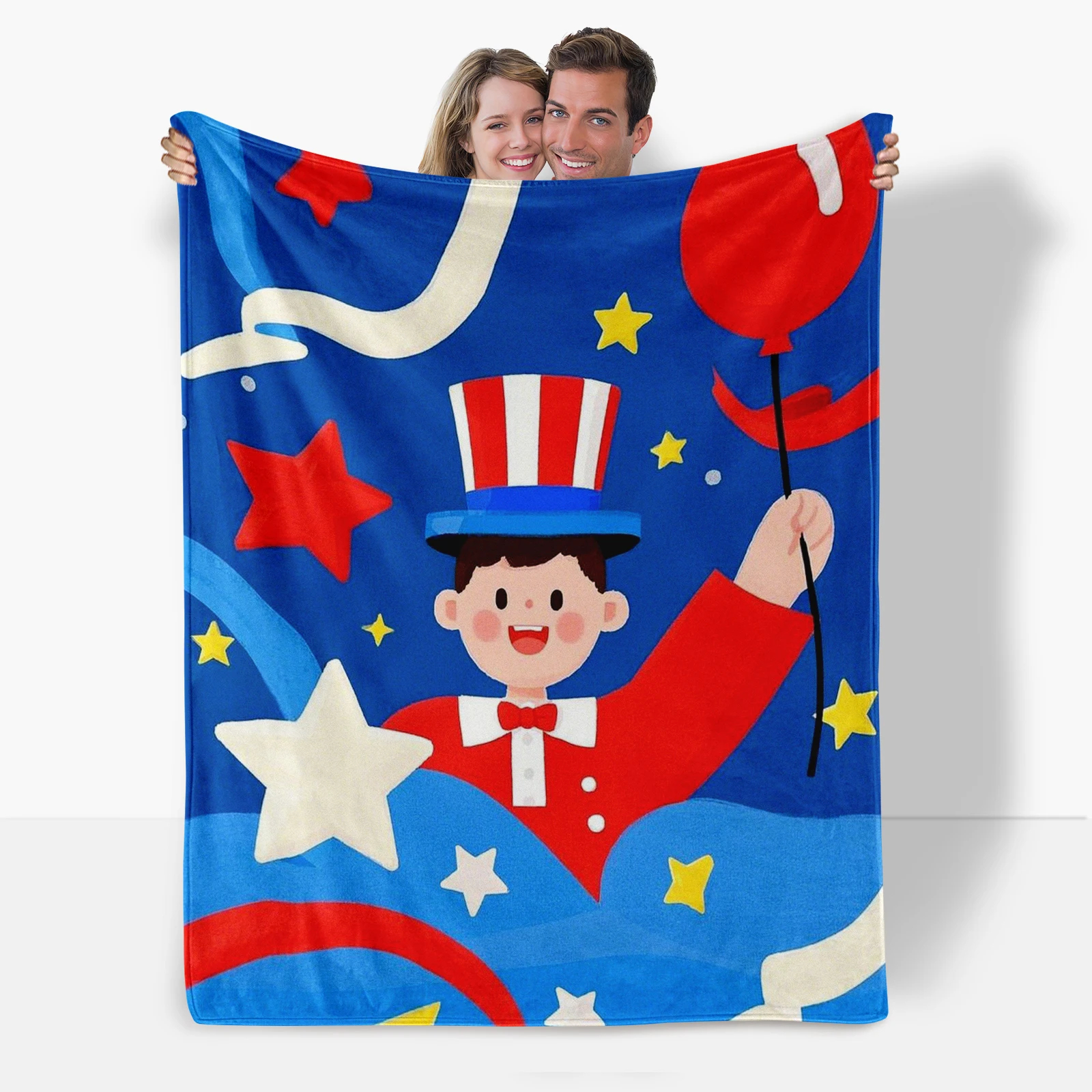 Unique Blanket Featuring Usa Flag Colors Cartoon Figures Ribbons And Stars Offers Comfort And Festive Spirit As A Gift