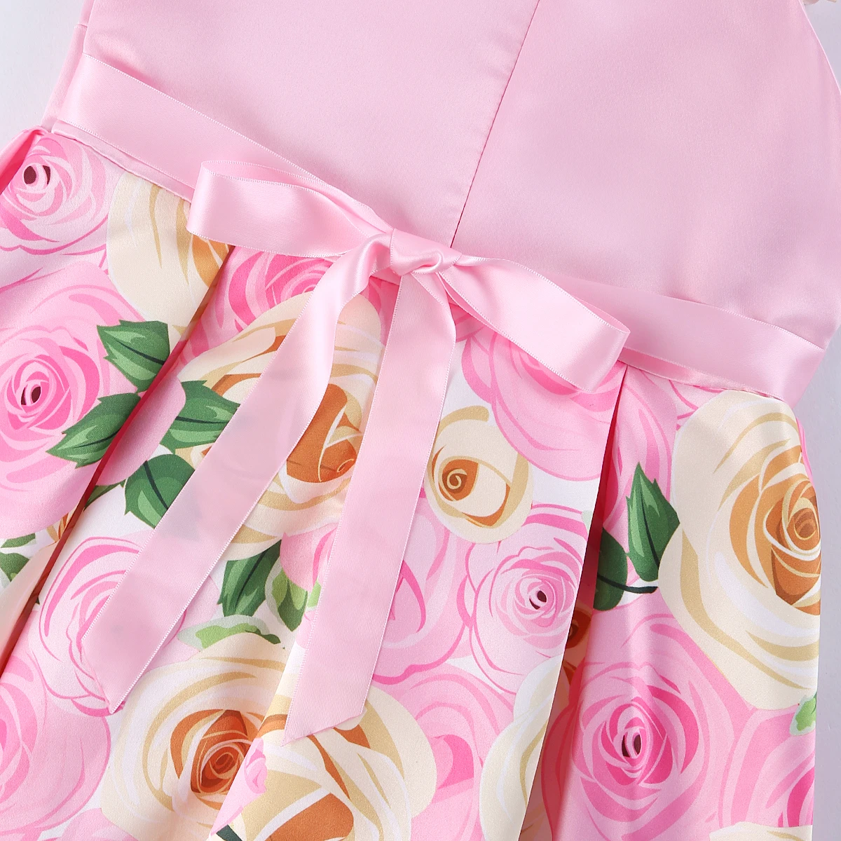 New diagonal shoulder children\'s dress rose print dress dress Girl party dress festival performance dress ins