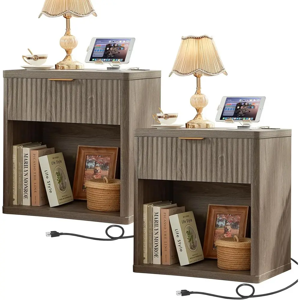 

2-Piece Nightstand Set with Charging Station, 23 Wide, Suitable for Bedroom or Living Room