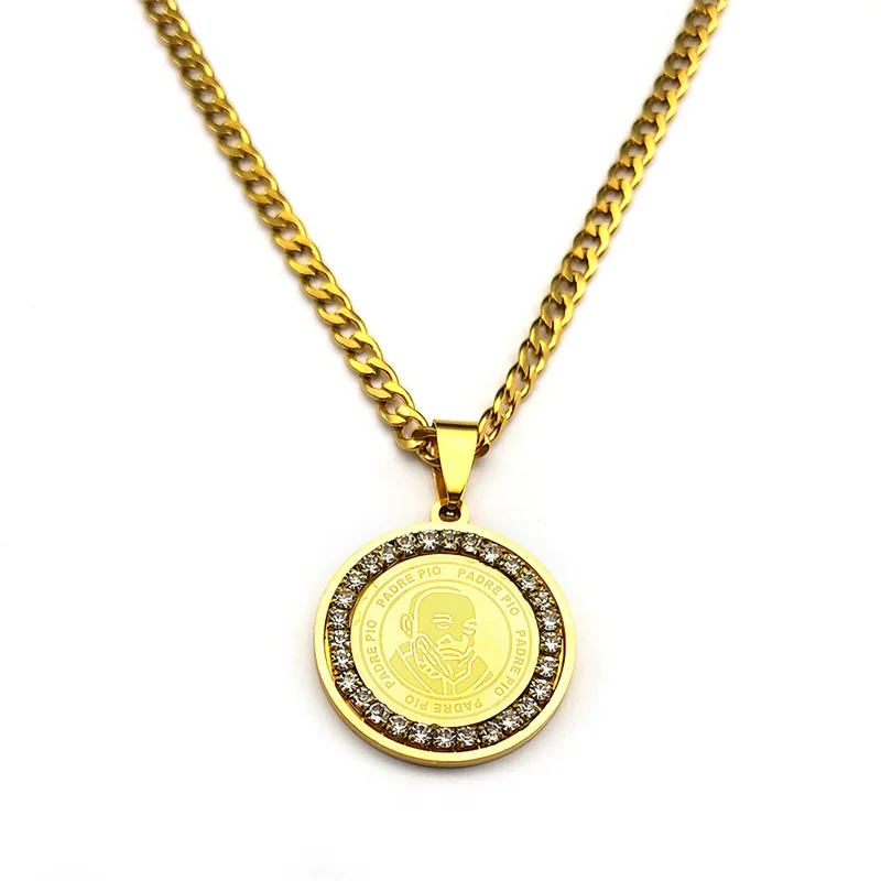 قلائد بدلاية باتا بيكو للرجال والنساء ، لون ذهبي ، فولاذ مقاوم للصدأ ، سلسلة رجالية كريستالية ، هدية مجوهرات قلادة ، الأب بيو 828-qkc #5