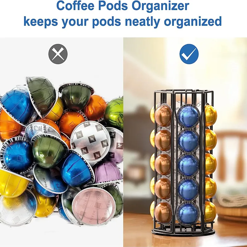 

40 Capsules Vertuoline Coffee Pods Holder Rotating Coffee Capsule Holder Organizer Coffee Pods Vertuo Capsule Rack