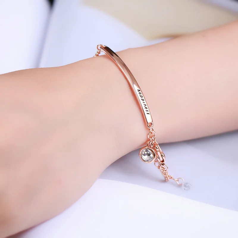 Anti Allergy OL Style AAA+ Cubic Zirconia Fashion Bracelets &Bangles Rose Gold Color Crystal Jewelry For Women pulseras DWH195