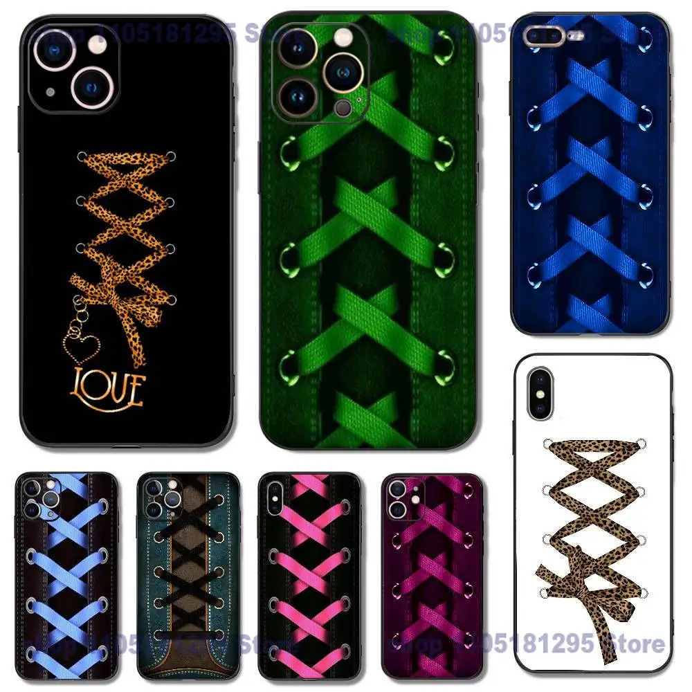 

Personalized Sneaker Lace Pattern Phone Case For iPhone 17,16,15,14,13,12,11XR,Pro,XS,Max,XR,Plus,Mini Silicone Black Shockproof