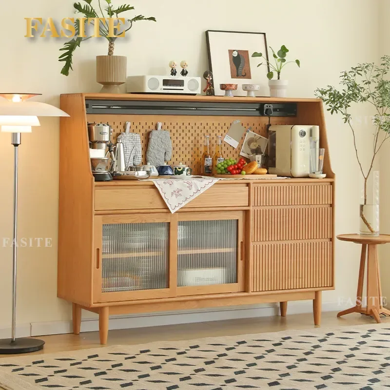 Nordic Solid Wood Dining Side Cabinet Japanese Cherry Wood Storage Cabinet Integrated Household Kitchen Wall Storage