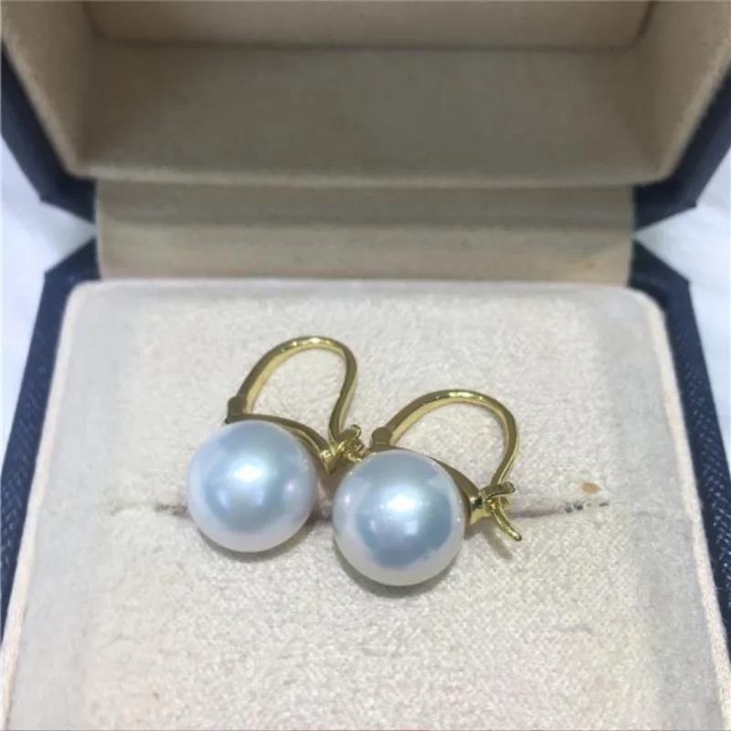 UMQ Elegant Earrings 11-12mm Natural  Sea White Pearls Genuine Stud Earrings for Women Fine Jewelry