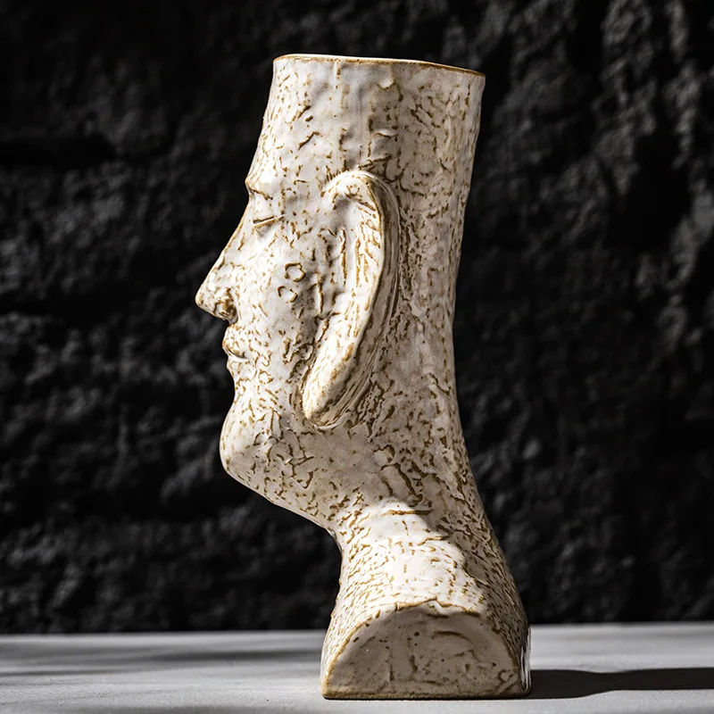 

Moai Stone Statue Ceramic Vase Soft Home Decor Creative Gift Box Unique Hotel Room Craft