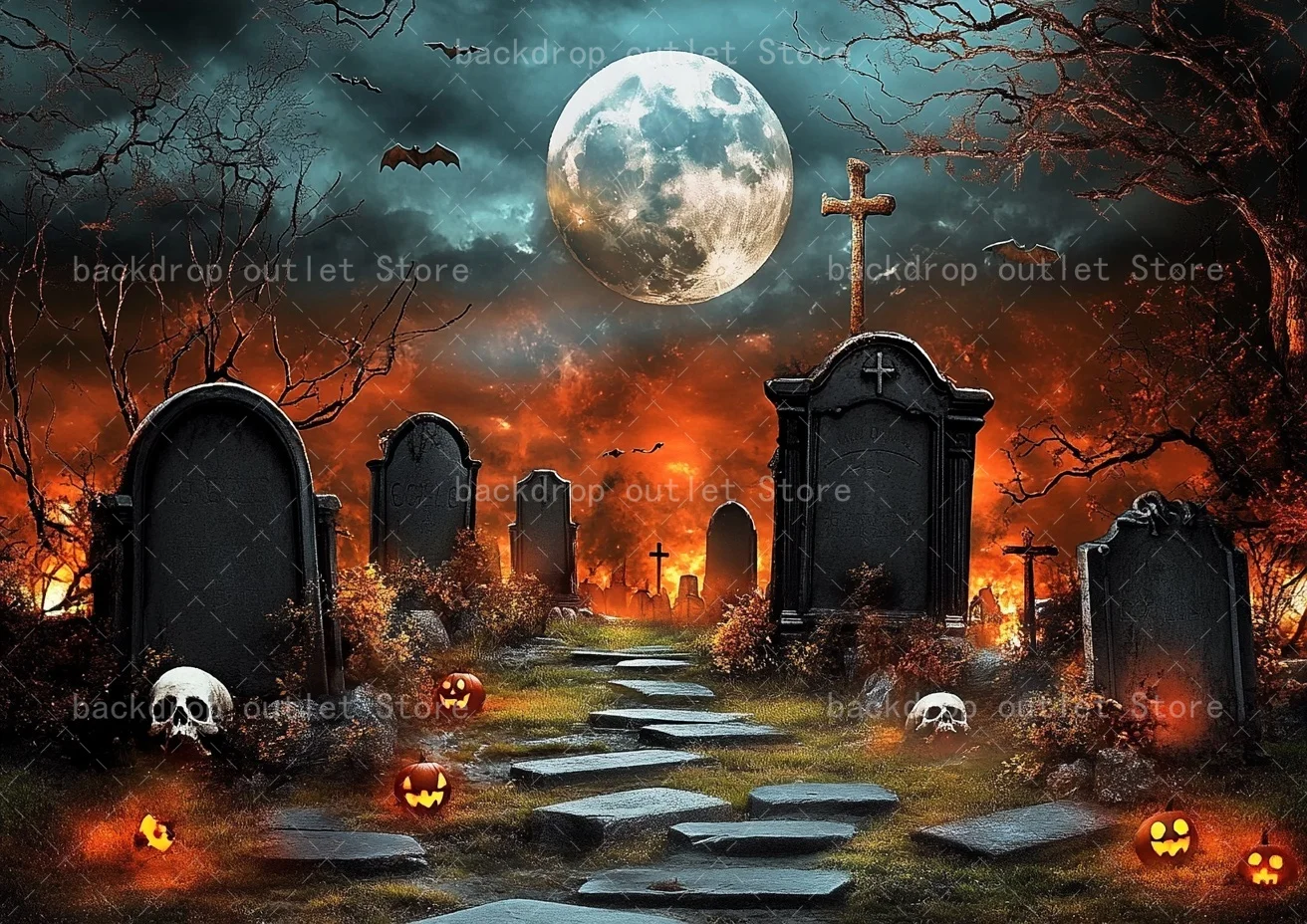 Mehofond Halloween Horror lápida fotografía telón de fondo Luna calavera calabaza luces murciélago fondo decoración Prop estudio fotográfico