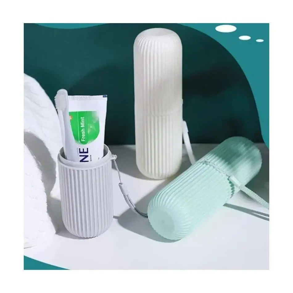 

Portable Toothbrush and Toothpaste Storage Box Home Bathroom Accessory Mouthwash Cup Storage Simple Vertical Stripe Wash Cup