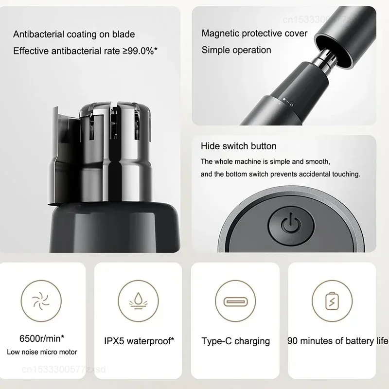 Xiaomi Mijia Nose Trimmer for Men Women USB Rechargeable Painless Ear Nose Hair Eyebrow Trimmer Clipper Potable for Travel