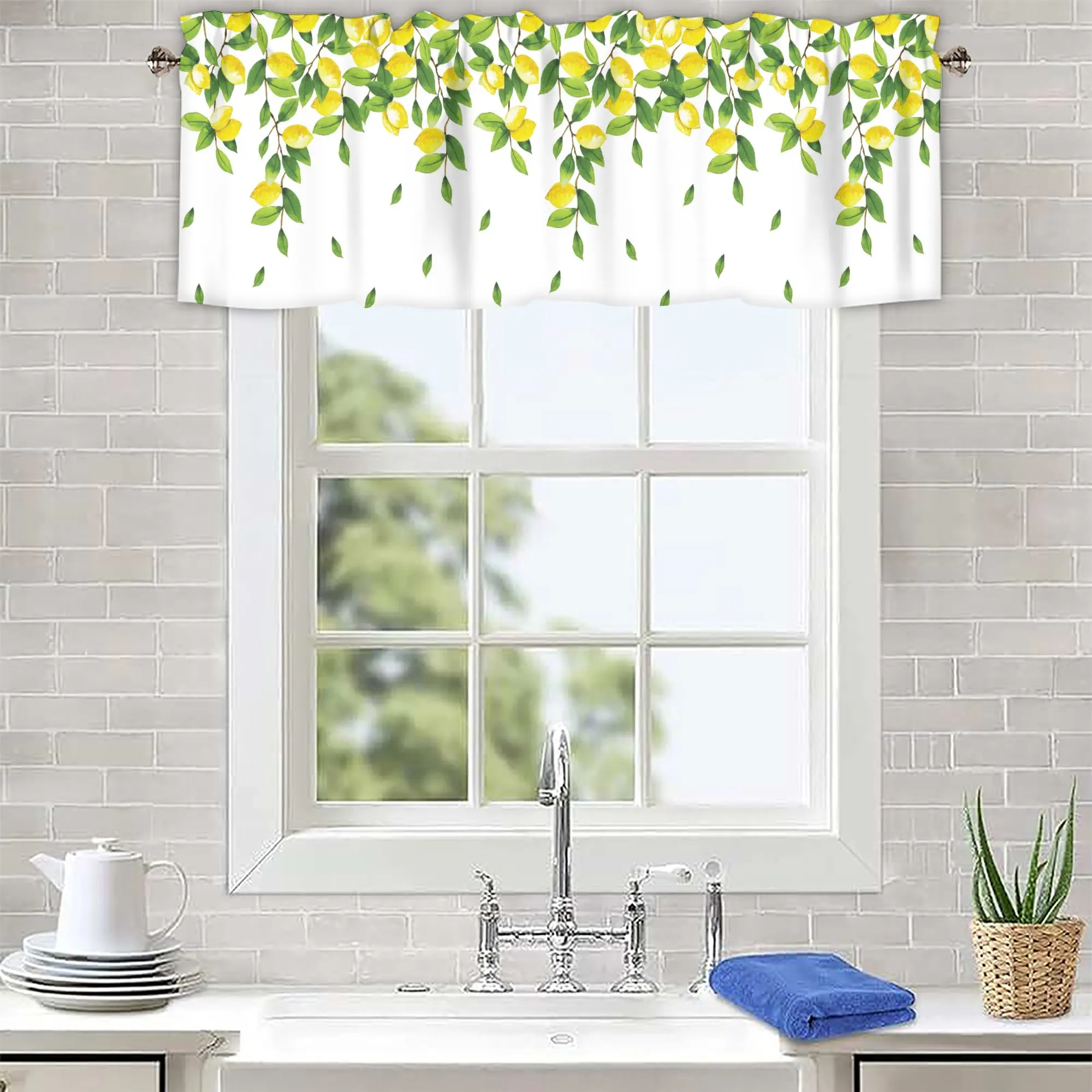 4 Pack Spring Lemon fruit Curtain Rod Pocket Valance Window Treatments Short Curtains for Bedroom, living room Kitchen Window