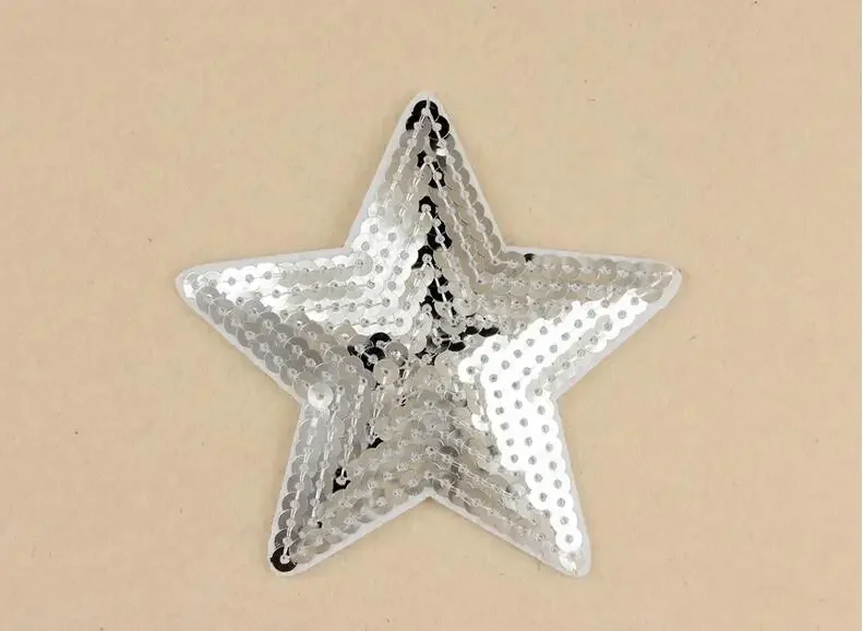 10pcs 9x8.4cm mix five-pointed star red gold silver sequin embroidered patches for clothing badge sew iron on clothes appliques