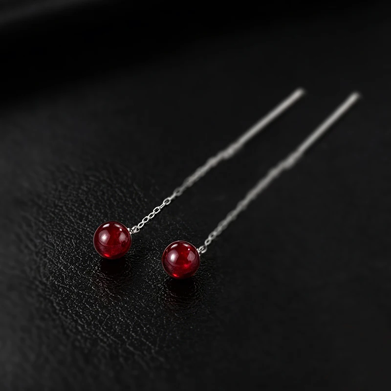 OZAN S999 Sterling Silber Natürlicher Granat Hängende Ohrringe Rund Trendig Klassisch Damenschmuck Jubiläums-Geburtstagsgeschenk – Detail 1