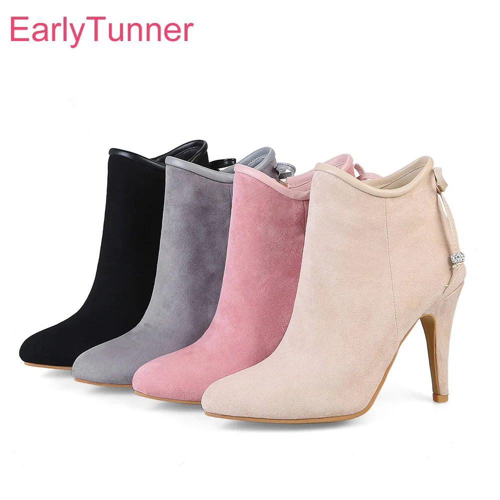 

Brand New Hot Winter Glamour Gray Apricot Women Ankle Boots Pink Comfortable Lady Shoes High Heel EY11 Plus Big Size 11 32 43 48