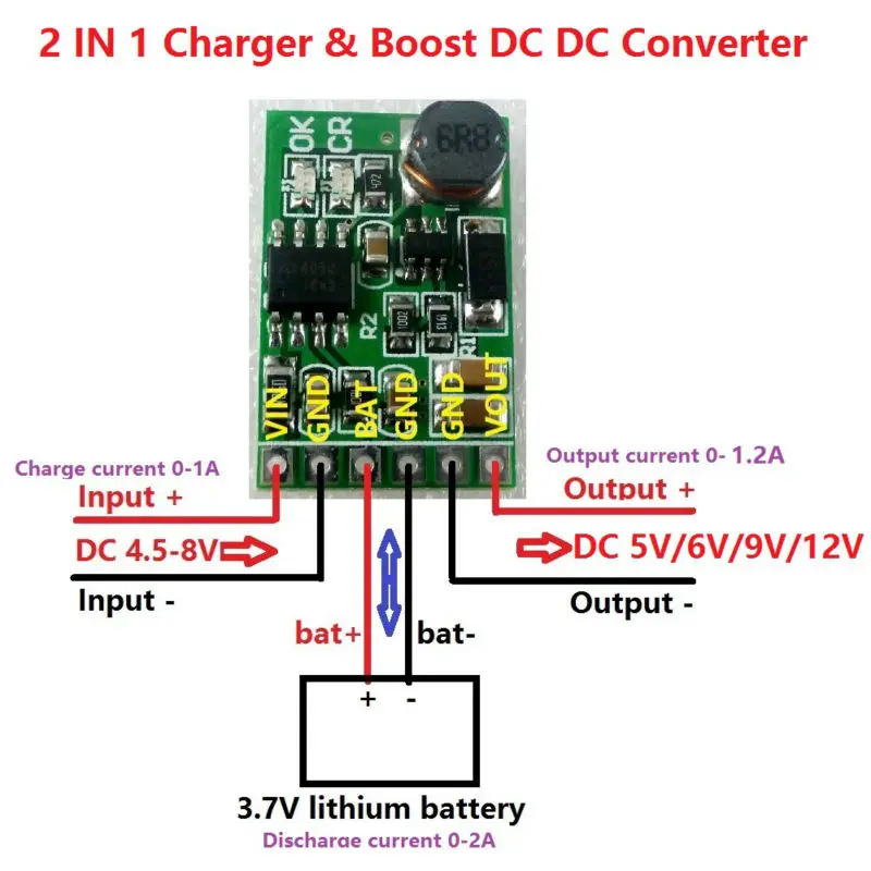 1 CH Discharger Board DC Converter Step-up 2 In  Module Charge In 4.5-8V Boost Out 5V For UPS Mobile Power Diy