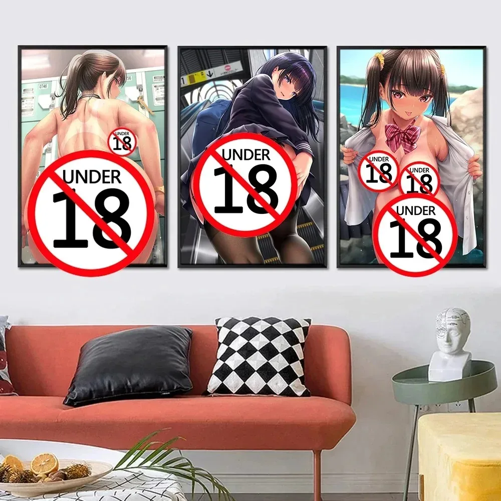 Hentai Anime Sexy School Girl Poster Manga Wall Art Canvas Painting Custom Living Room Bedroom Home Decoration Erotic Picture