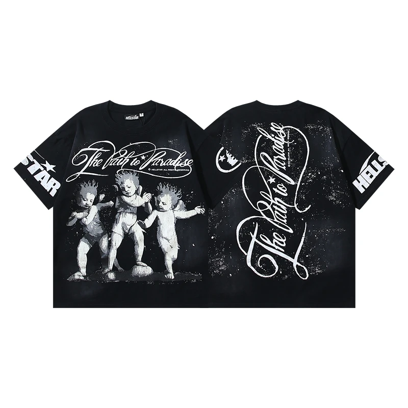 

Винтажная футболка HEII Hell Star Angel с буквенным принтом в американском стиле High Street ex Loose Fit ort Sve round Ne