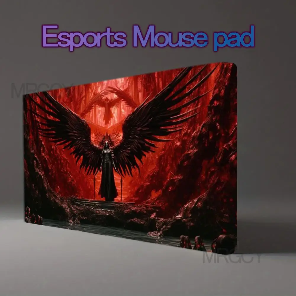 Red Dark Fantasy Fallen Angel With Giant Black Wings Gaming Mouse Pad Large Extended Desk Pad NonSlip Table Mat for Decor Gaming
