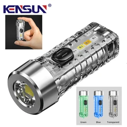 KENSUN Mini Keychain Flashlight USB Rechargeable Torch Strong Lights Lantern With Multicolor Side Outdoor Lamp Built In Battery