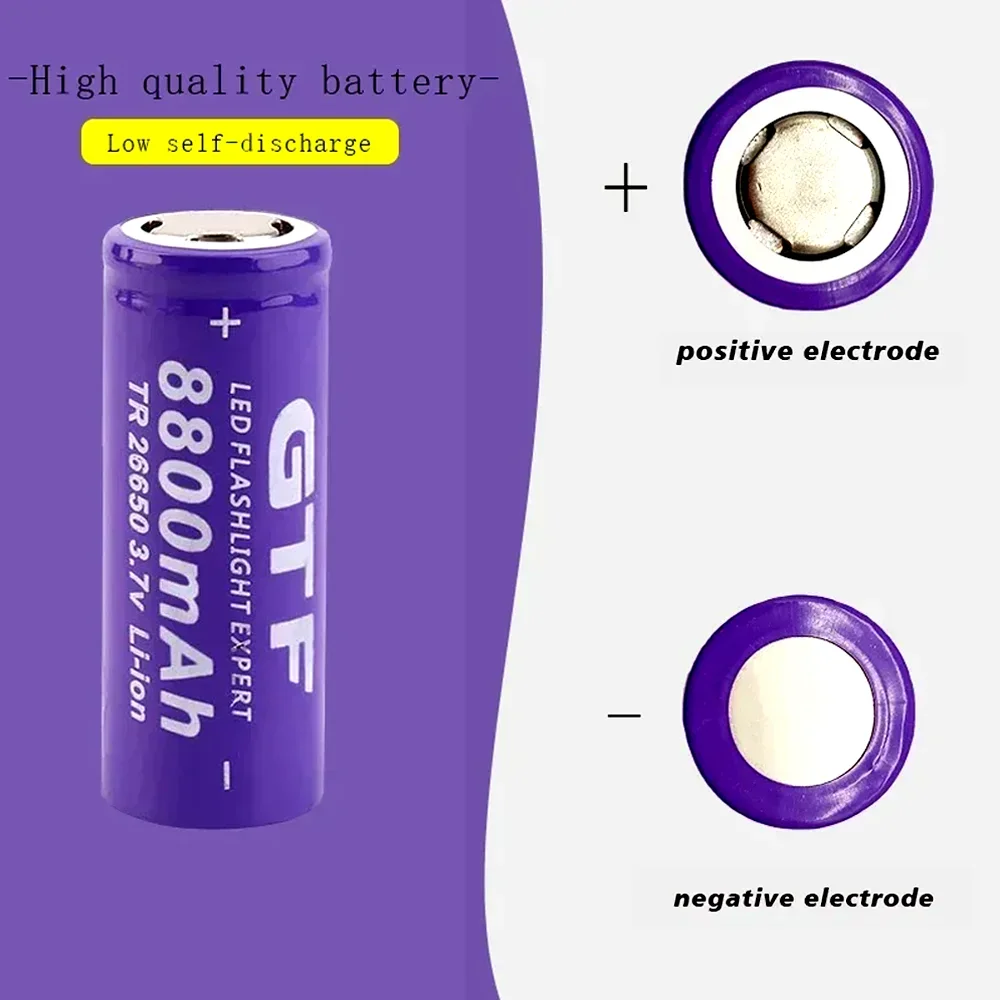 High performance new 26650 3.7V 8800mAh rechargeable lithium-ion battery ,for LED light bulbs, flashlights, etc. 4~50pcs battery