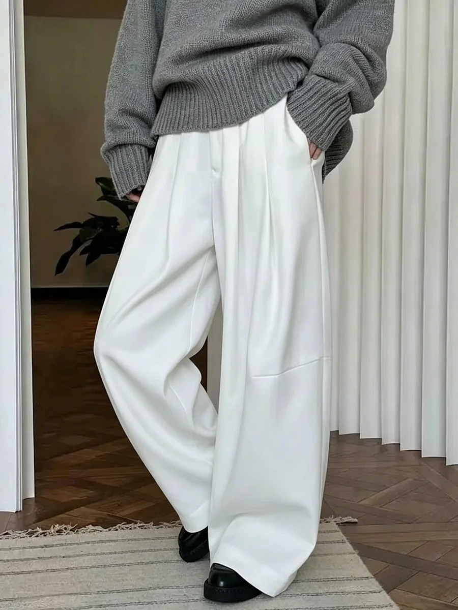 LIMO 2025 hiver nouveau épais chaud pantalon pour femmes taille haute plissé jambe large pantalon bureau dame vêtements minimalisme